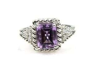 Emerald Cut Amethyst and CZ Ring Sterling Silver  
