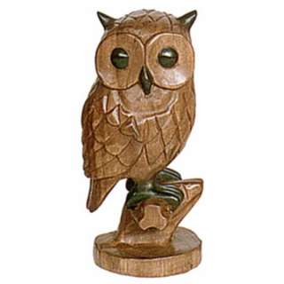   OWL ON PERCH HAND CARVED ANIMAL BIRD FIGURE ORNAMENT H:12 NEW  