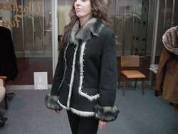 Toscana Black Shearling Designer Jacket Coat mink clip  