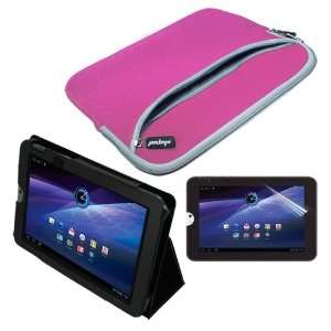 Tablet 10.1 Inch Clear Screen Protector + Black Leather Case and Pink 