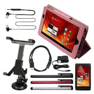 BUNDLE Pink Leather Case + Clear Screen Protector + Car Holder + Wall 