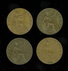 GREAT BRITAIN 1/2 PENNY coins 1916, 1918, 1923 & 1924  