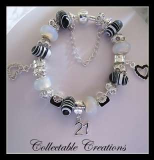 BLACK & WHITE Zebra print 21st birthday CHARM Bracelet ~ more bdays 