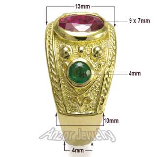 Mens 18k Gold Three Stone Ruby Sapphire Emerald Ring Sizes 9 to 13.5 