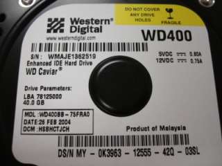Western Digital WD400 7200 RPM 40GB IDE Hard Drive 683728155421  