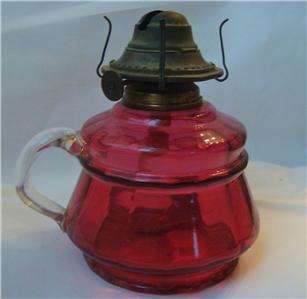 ANTIQUE victorian CRANBERRY GLASS oil kerosene FINGER LAMP  