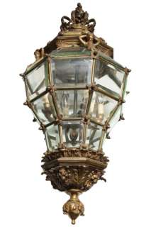 Antique Louis XV Style Bronze Metal Lantern Chandelier  