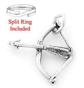 SILVER BOW AND ARROW ARCHERY CHARM WITH SPLIT RING  