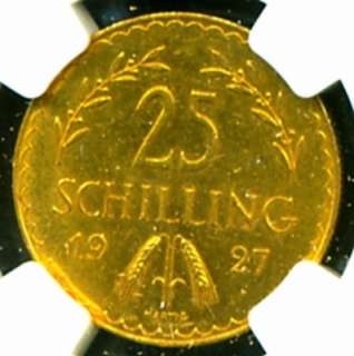 1927 AUSTRIA GOLD COIN 25 SCHILLING NGC CERTIFIED GENUINE & GRADED MS 