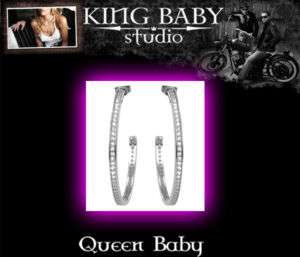 Queen Baby Studio CZ PAVE 925 HOOP earrings Large NEW  