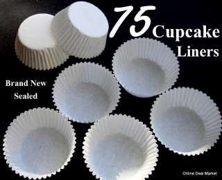 75 Paper Baking Cups CupCake Fluted White Muffin Liners  