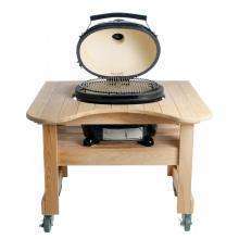 Primo Oval Junior Charcoal Smoker BBQ Grill with Cypress Table 