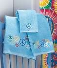 PC Retro Embroidered PEACE Sign Bathroom Towel Set Blue NEW