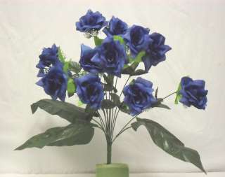 12 DARK BLUE Silk Long Stems Open Rose Wedding Flowers  