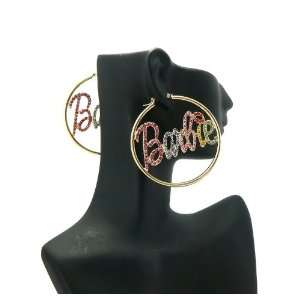   MINAJ BARBIE Thin Hoop Rhinestone Earring Large Gold/multi: Jewelry