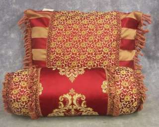   Stripe & Floral Paisley Burgunday/Tan/Gold Bedding Set COMPLETE  