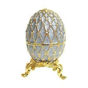  Royal Blue Egg Bejeweled Trinket Box With Stand 