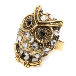  Bejeweled Owl Ring, Gold Jewelry