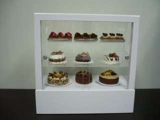 Cupcake & Cake in White Wood Shop Display Stand Dollhouse Miniatures 