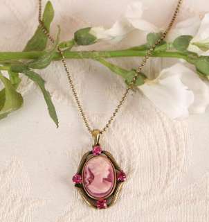 Pink Vintage ST Crystal CAMEO pendant necklace CN 804  