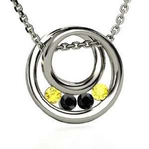 Inner Circle Pendant, Round Black Diamond 14K White Gold Necklace with 