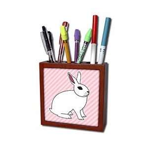   Rabbit Bunny on Pink Stripes   Tile Pen Holders 5 inch tile pen holder