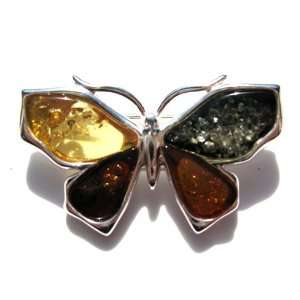   Amber and Sterling Silver Butterfly Pin: Ian and Valeri Co.: Jewelry