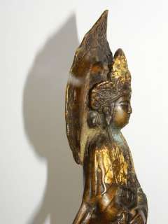   bronze Chinese goddess statue w/ gold traces chinese marks  