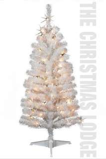 IRIDESCENT WHITE CHRISTMAS TREE / 70 CLEAR LIGHTS & 110 TIPS / 4 FT 
