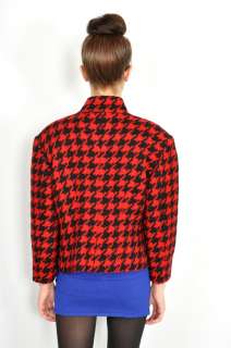   80s Red + Black MOSCHINO HEART HOUNDSTOOTH Knit Blazer JACKET Coat S/M