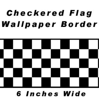 Checkered Flag Cars Nascar Wallpaper Border 6 Inch (Black Edge 