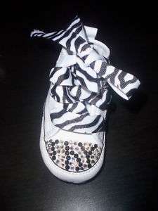 converse high top crib shoe swarovski crystals zebra  