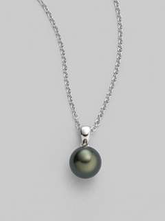 Diamond Accented 18K White Gold 8MM Akoya Pearl Pendant Necklace