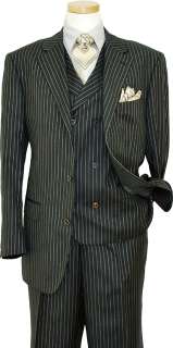 EXTREMA CHARCOAL GREY W / GOLD PINSTRIPES 140S WOOL VESTED SUIT 