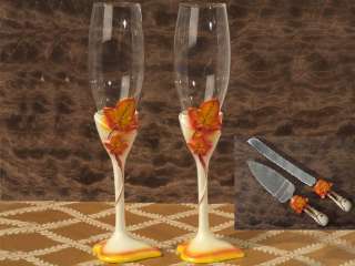 Splendid Autumn Fall Orange Wedding Guest Book/Pen Kinfe Flute Glasses 