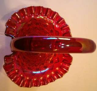 Vintage Fenton Glass Irridesent Ruby Red Daisy & Button Basket  