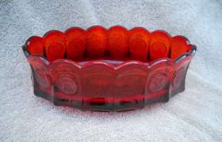   Fostoria Ruby Red Coin Glass 9 Oval Bowl Dish Centerpiece Coin Dot