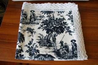 French Country Farm Toile Fabric Table Cloth 110cm Blue  