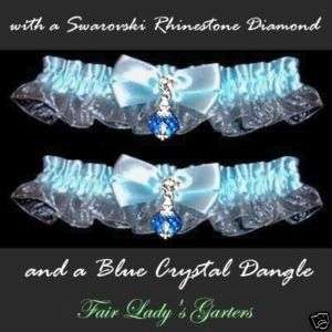White Wedding Bridal garters Prom diamond blue crystal  