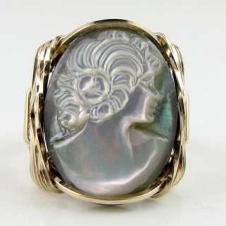   Mother of Pearl Shell Cameo Ring 14K Rolled Gold Custom Jewelry  