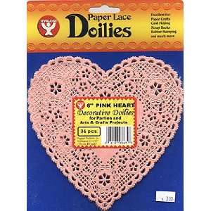    93665 Pink Heart Paper Lace Doilies   6 inch (36) 