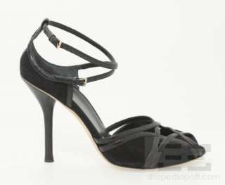 Gucci Black Suede And Leather Cross Strap Heels Size 6.5  