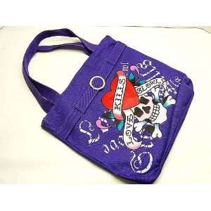   Tote Bag Gothic Rock Punk Ed Hardy Inspired Purple Bag with Free Gift