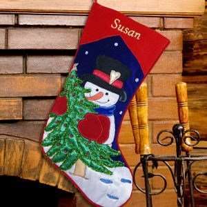    Embroidered Snowman Tinsel Christmas Stocking