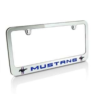  Ford Dual Logos Blue Mustang Chrome Metal License Plate Frame 