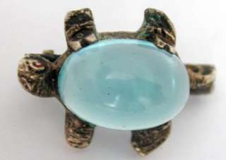 Vintage Tiny Turtle Brooch Blue Jelly Belly Type  