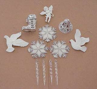 LOT CHRISTMAS ORNAMENTS WHITE SILVER FIGURAL ANGEL BIRD  