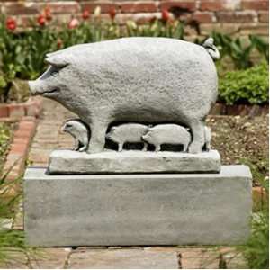 International Folk Art Pig and Piglets Cast Stone Garden Statue 
