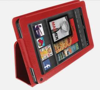 RED LEATHER CASE COVER FRAME STYLE FOR  KINDLE FIRE 7 TABLET 