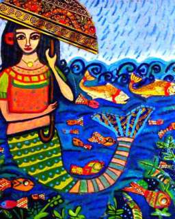 PRINT Modern Fantasy Mermaid Fish Koi Folk Art Painting  